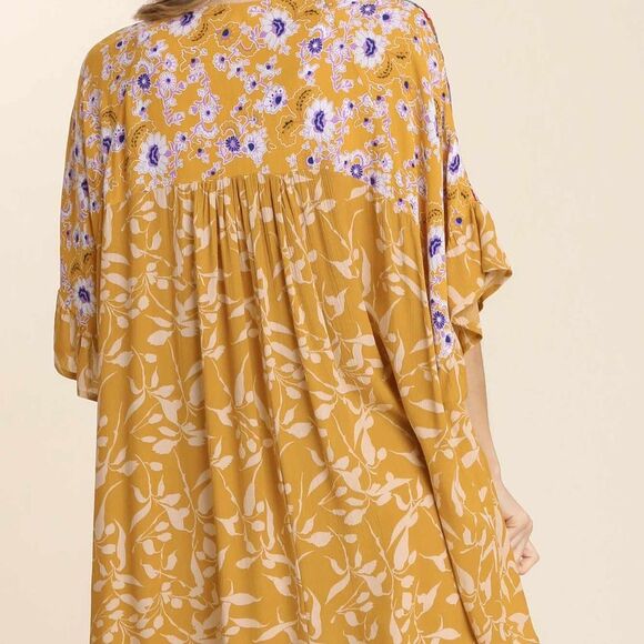 Umgee Boho Mixed Print Kimono Cardigan Paisley & Floral Gold Light Layer S M L - Picture 5 of 8